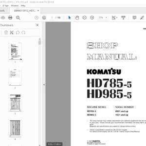 Komatsu HD785-5 HD985-5 Dump Truck Shop Manual SEBM013912 PDF