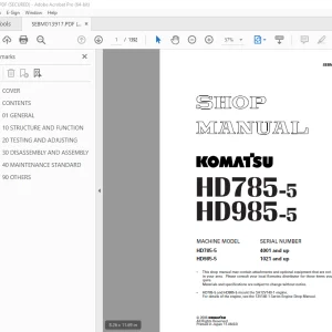 Komatsu HD785-5 HD985-5 Dump Truck Shop Manual SEBM013917 PDF