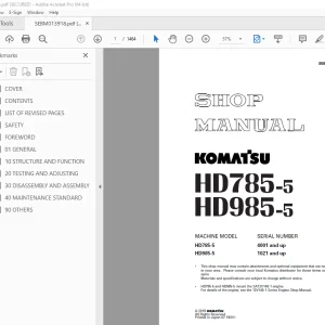 Komatsu HD785-5 HD985-5 Dump Truck Shop Manual SEBM013918 PDF