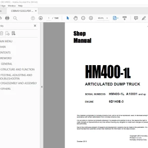 Komatsu HM400-1L Dump Truck Shop Manual CEBM015302 PDF