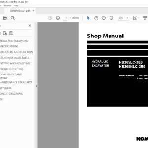 Komatsu HYDRAULIC EXCAVATOR HB365LC-3E0 HB365NLC-3E0 Shop Manual UENBM00521 PDF