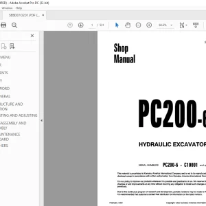 Komatsu HYDRAULIC EXCAVATOR PC200-6 Shop Manual SEBM010201K PDF