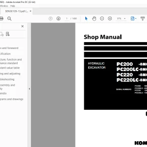 Komatsu HYDRAULIC EXCAVATOR PC200 -8M0 PC200LC-8M0 PC220 -8M0 PC220LC-8M0 Shop Manual SEN06109-13 PDF