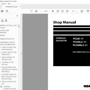 Komatsu HYDRAULIC EXCAVATOR PC240 -11 PC240LC -11 PC240NLC-11 Shop Manual UENBM00333
