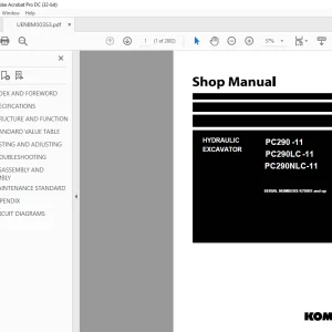 Komatsu HYDRAULIC EXCAVATOR PC290 -11 PC290LC -11 PC290NLC-11 Shop Manual UENBM00353