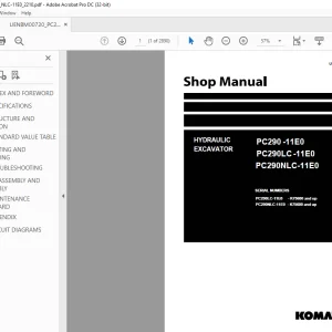 Komatsu HYDRAULIC EXCAVATOR PC290 -11E0 PC290LC -11E0 PC290NLC-11E0 Shop Manual UENBM00720