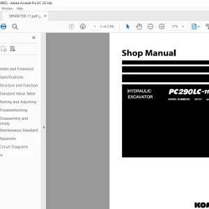 Komatsu HYDRAULIC EXCAVATOR PC290LC-11 Shop Manual SEN06759-11 PDF