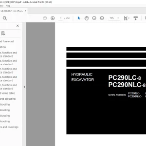 Komatsu HYDRAULIC EXCAVATOR PC290LC-8 PC290NLC-8 Shop Manual UNE00001-03 PDF
