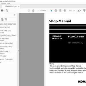 Komatsu HYDRAULIC EXCAVATOR PC290LCi -11E0 SHOP MANUAL SEN06802-01 PDF
