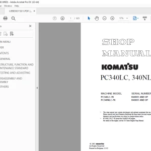 Komatsu HYDRAULIC EXCAVATOR PC340LC, 340NLC-7K Shop Manual UEBM001501
