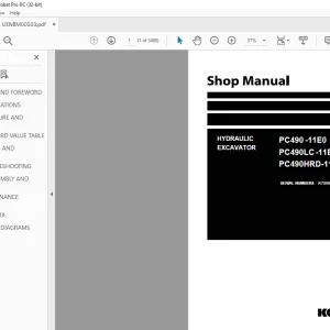 Komatsu HYDRAULIC EXCAVATOR PC490 -11E0 PC490LC -11E0 PC490HRD-11E0 Shop Manual