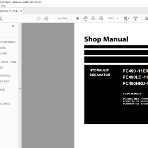 Komatsu HYDRAULIC EXCAVATOR PC490 -11E0 PC490LC -11E0 PC490HRD-11E0 Shop Manual PDF