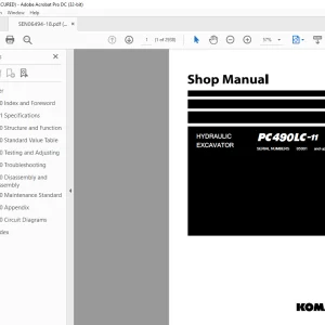 Komatsu HYDRAULIC EXCAVATOR PC490LC-11 Shop Manual SEN06494-18 PDF