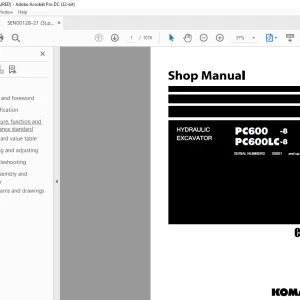 Komatsu HYDRAULIC EXCAVATOR PC600 -8 PC600LC-8 Shop Manual SEN00128-21 PDF
