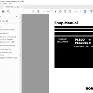 Komatsu HYDRAULIC EXCAVATOR PC600 -8 PC600LC-8 Shop Manual SEN00128-24 PDF