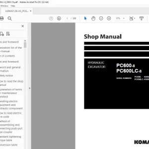 Komatsu HYDRAULIC EXCAVATOR PC600-8 PC600LC-8 Shop Manual UEN00128-03 PDF