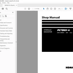 Komatsu HYDRAULIC EXCAVATOR PC78US-10 Shop Manual SEN06518-09 - PDF DOWNLOAD