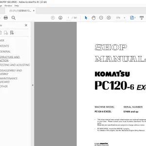 Komatsu Hydraulic Excavator Excel PC120-6 Shop Manual SEBM010404 - PDF DOWNLOAD