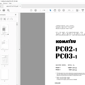 Komatsu Hydraulic Excavator PC02-1 PC03-1 Shop Manual SEBM021S0102 PDF