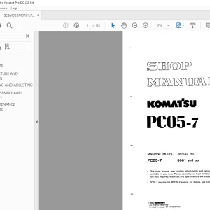 Komatsu Hydraulic Excavator PC05-7 Shop Manual SEBM020M0701 - PDF DOWNLOAD