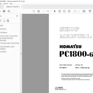 Komatsu Hydraulic Excavator PC1800-6 Shop Manual SEBM027708 PDF