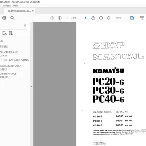 Komatsu Hydraulic Excavator PC20-6 PC30-6 PC40-6 Shop Manual SEBM020R0604 PDF