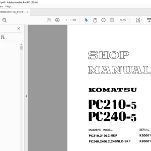 Komatsu Hydraulic Excavator PC210-5 PC240-5 Shop Manual JEBM000106 - PDF DOWNLOAD