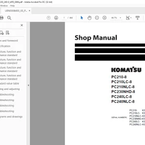 Komatsu Hydraulic Excavator PC210-8PC210LC-8PC210NLC-8PC230NHD-8PC240LC-8PC240NLC-8 Shop Manual PDF