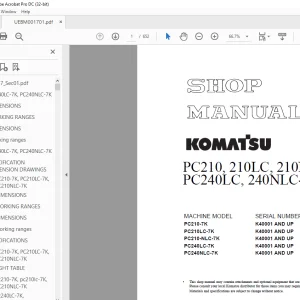 Komatsu Hydraulic Excavator PC210,210LC,210NLC PC240LC,240NLC-7K Shop Manual PDF