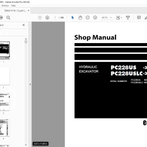Komatsu Hydraulic Excavator PC228US-3E0 PC228USLC-3E0 Shop Manual SEN01418-12 PDF