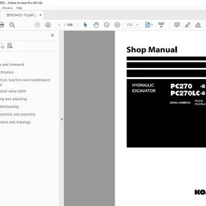 Komatsu Hydraulic Excavator PC270 -8 PC270LC-8 Shop Manual SEN00420-16  PDF DOWNLOAD