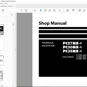 Komatsu Hydraulic Excavator PC27MR-3 PC30MR-3 PC35MR-3 Shop Manual SEN04063-10 PDF