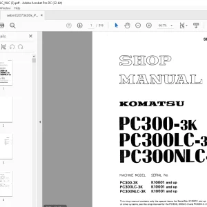 Komatsu Hydraulic Excavator PC300-3K PC300LC-3K PC300NLC-3K Shop Manual  PDF