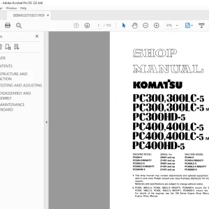 Komatsu Hydraulic Excavator PC300,300LC-5 PC300,300LC-5 Mighty PC300HD-5 PC400,400LC-5 PC400,400LC-5 Mighty PC400HD5 Shop Manual SEBM02070507 PDF
