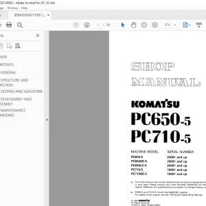 Komatsu Hydraulic Excavator PC650-5 PC710-5 Shop Manual SEBM000607 -PDF DOWNLOAD