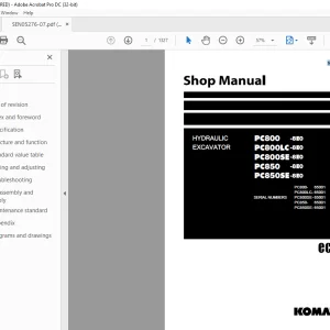 Komatsu Hydraulic Excavator PC800-8E0 PC800LC-8E0 PC800SE-8E0 PC850-8E0 PC850SE-8E0 Shop Manual  PDF