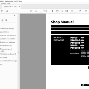 Komatsu Hydraulic Excavator PC800-8E0 PC800LC-8E0 PC800SE-8E0 PC850-8E0 PC850SE-8E0 Shop Manual SEN05276-11 PDF