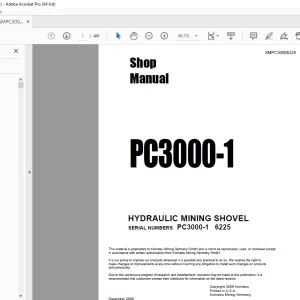 Komatsu Hydraulic Mining Shovel PC3000-1 Shop Manual SMPC30006225 - PDF DOWNLOAD