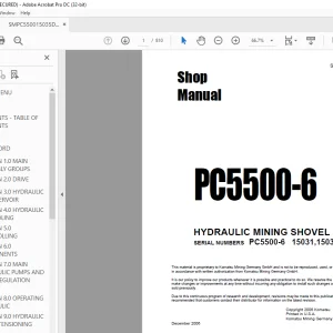 Komatsu Hydraulic Mining Shovel PC5500-6 PC5500-6 Shop Manual SMPC550015035 PDF
