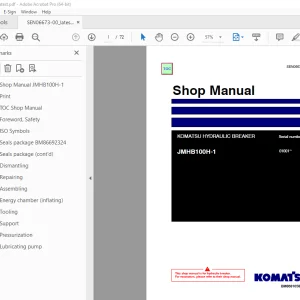 Komatsu JMHB100H-1 Hydraulic Breaker Shop Manual SN 01001 PDF