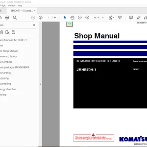 Komatsu JMHB70H-1 Hydraulic Breaker Shop Manual SN 06201 PDF