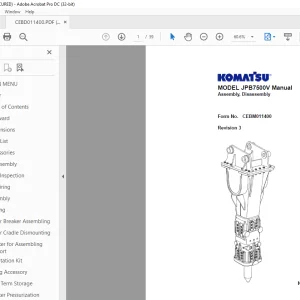 Komatsu JPB7500V Hydraulic Breaker Assembly, Disassembly Manual - PDF DOWNLOAD