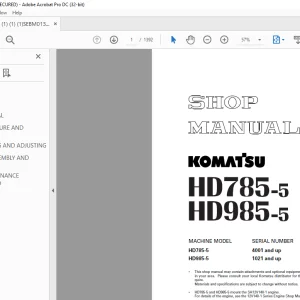 Komatsu Mining Rigid Dump Trucks HD785-5, HD985-5 Shop Manual SEBM013917 - PDF