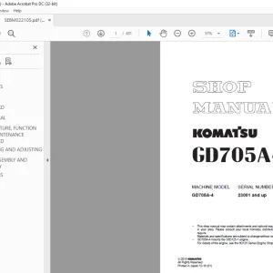 Komatsu Motor Grader GD705A-4 Shop Manual  SEBM022105 - PDF DOWNLOAD
