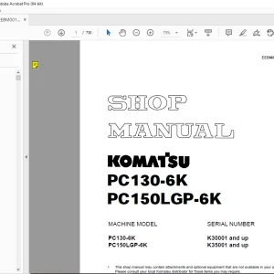 Komatsu PC 130-6K PC 150LGP-6K Shop Manual EEBM001501 - PDF DOWNLOAD