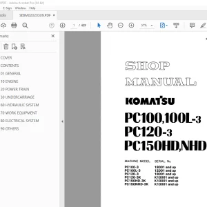 Komatsu PC100-3 PC100L-3 PC120-3 PC150HD-3 PC150NHD-3 Excavator Shop Manual SEBM02020309  PDF