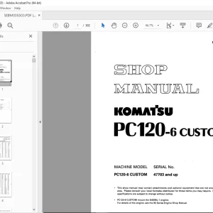 Komatsu PC120-6 Custom Hydraulic Excavator Shop Manual SEBM005503 PDF