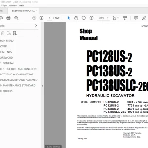 Komatsu PC128US-2 PC138US-2 PC138USLC-2E0 Excavator Shop Manual SEBM018419