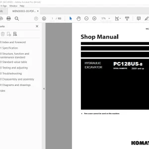 Komatsu PC128US-8 Hydraulic Excavator Shop Manual WEN00003 PDF