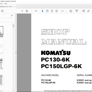 Komatsu PC130-6K PC150LGP-6K Hydraulic Excavator Shop Manual EEBM001501 PDF